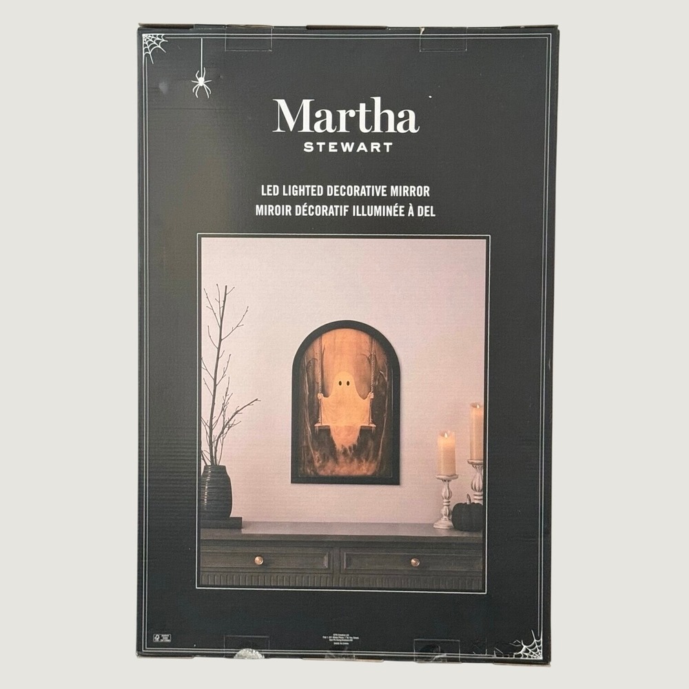 Martha Stewart Halloween LED Lighted Decorative Mirror Ghost Swing Arched Black